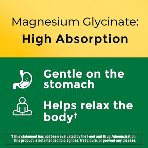 Magnésio Glicinato de Alta Absorção 300mg por 3 Cápsulas, Suporte Muscular, Cardíaco, Nervoso e Ósseo, 90 Cápsulas de Bisglicinato de Magnésio, 30 Dias - Nature Made