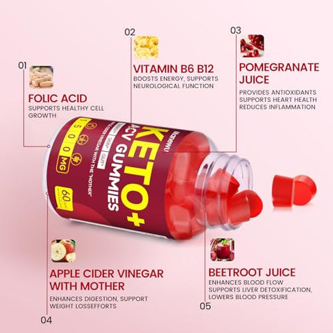 Manewu - Keto ACV Gummies – Gomas de Vinagre de Maçã Orgânico com Mãe – 1500mg – Sem Glúten, Vegano, Não-OGM – Feito nos EUA