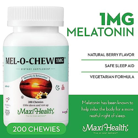 Melatonina Mastigável, Sabor de Frutas Vermelhas, 1mg para Adultos ou Adolescentes, Auxílio Natural para Adultos, Alternativa aos Gummies de Melatonina com 1 mg - Maxi Health