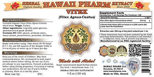 Vitex Líquido Orgânico (Vitex Agnus-Castus) – Extrato, Tintura Herbal, Hawaii Pharm, EUA – 2×60 ml
