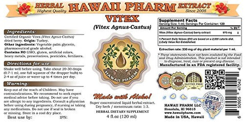 Vitex Líquido Orgânico (Vitex Agnus-Castus) – Extrato, Tintura Herbal, Hawaii Pharm, EUA – 2×60 ml
