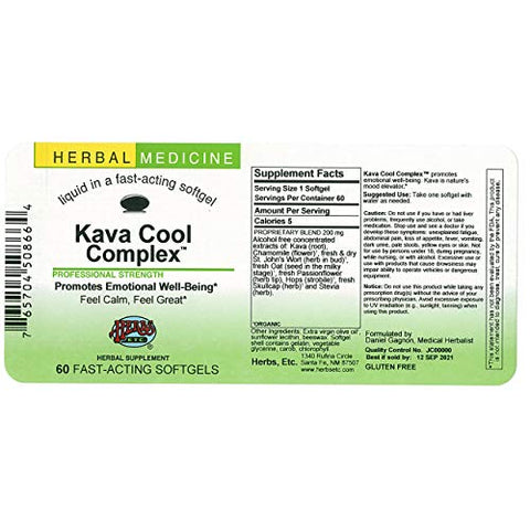 Complexo Kava Cool – 60 Softgels – Fórmula Refrescante – 60 cápsulas – Marca Herbs Etc - Herbs Etc.