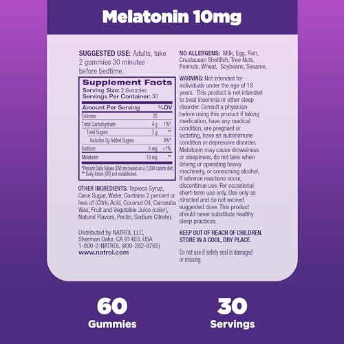 Gomas de Melatonina 10mg, Suporte para Dormir, Suplemento para Dormir, 60 Gomas com Sabor de Morango, 30 Dias de Fornecimento - Natrol