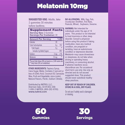 Gomas de Melatonina 10mg, Suporte para Dormir, Suplemento para Dormir, 60 Gomas com Sabor de Morango, 30 Dias de Fornecimento - Natrol