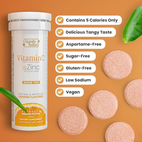 Vitamina C 1000mg Efervescente – Suporte Imunológico Potente com Zinco – Sem Açúcar - SIGNIFY NATURE