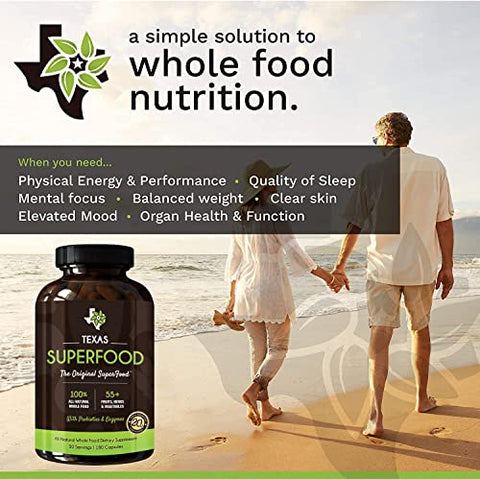 Texas SuperFood - Original Superfood Capsules – Reds and Greens, Suplemento Alimentar Natural, Sem Transgênicos, Sem Glúten, Vegano, Sem Soja, 180 Cápsulas