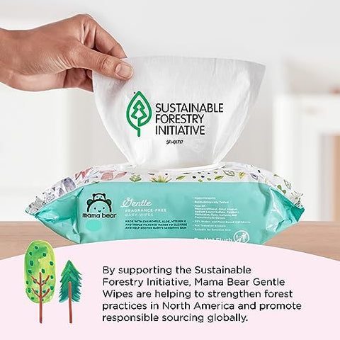 Amazon Brand – Mama Bear Lenços Umedecidos para Bebês Sem Fragrância, Hipoalergênicos, 800 Unidades (8 Pacotes de 100)