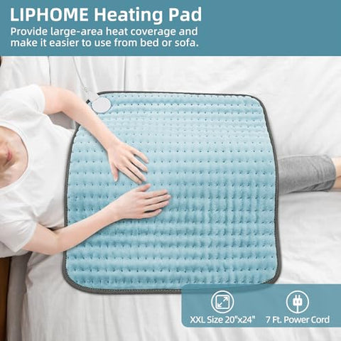 LIPHOME - Aquecedor Elétrico XXL para Alívio de Dor nas Costas e Cólicas, Almofada Aquecida para Pescoço/Ombro/Perna/Joelho, 20″x24″ Almofadas Aquecedoras, Presentes de Natal para Mulheres Homens Mãe Pai, Presentes, 6 Configurações de Calor