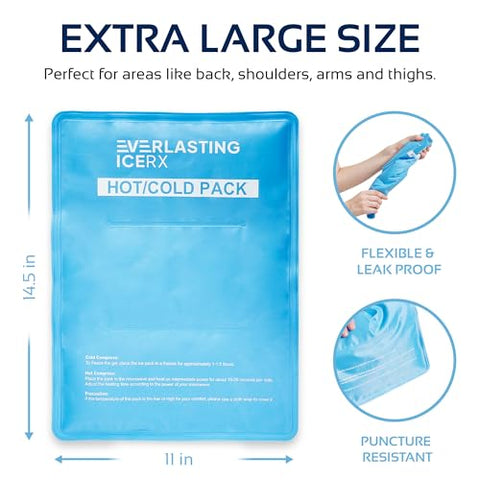 Everlasting Ice RX - Pacote de Gelo Reutilizável para Lesões | 11″ x 14.5″ – 2 Pacotes XL | Quente