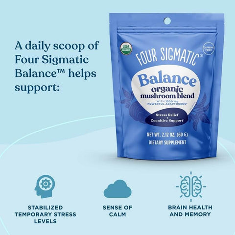 Mix Balance Adaptogen e Cogumelo | Suplemento Adaptogênico com Ashwagandha, Moringa, Manjericão Sagrado, Reishi, Chaga e Mais | Alívio Natural do Estresse e Reforço Imunológico - Four Sigmatic