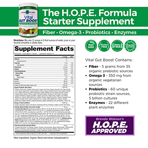 Vital Gut Boost Powder by Brenda Watson: Suplemento Gut Check Hope com Fibra 35, Óleo de Ômega 3, Probióticos e Enzimas Digestivas, 230g, 30 Porções - Vital Planet