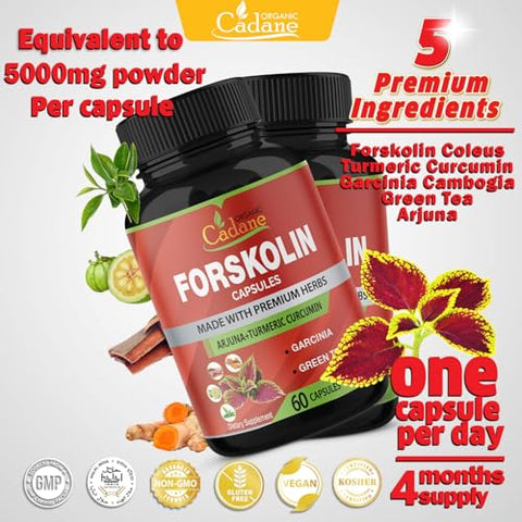 Organic Cadane - Orgânico Cadane 2 Packs Cápsulas de Suplementos de Forskolin 5000mg – Potencialize sua saúde com a marca Cadane
