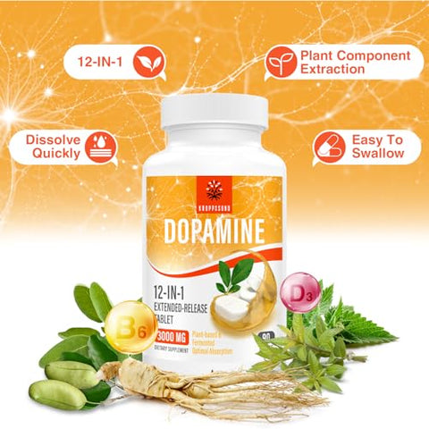 Suplemento Natural de Dopamina – 90 Comprimidos (1 Frasco) - Kroppssund