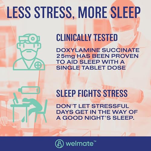 Doxylamine Succinate 25mg | Auxiliar de sono noturno | Seguro | Comprimidos de 25mg - WELMATE