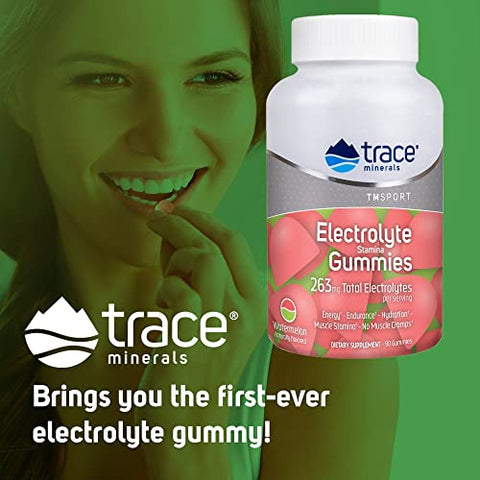 Gomas de Eletrólitos Stamina | Aumente Energia, Resistência, Resistência Muscular e Hidratação | Vegano | Melancia | 90 Unidades (30 Porções) - Trace Minerals