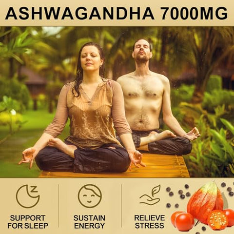 SoundHealth - Ashwagandha Orgânica em Cápsulas – 7000mg de Pó de Erva por Porção – Alívio do Estresse, Suporte Imunológico, Equilíbrio Hormonal – Absorção Aprimorada de Nutrientes – 120 Cápsulas
