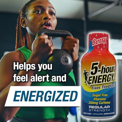 Tiro de Energia Regular, Sabor de Frutas Vermelhas, Zero Calorias – 30ml - 5-hour ENERGY