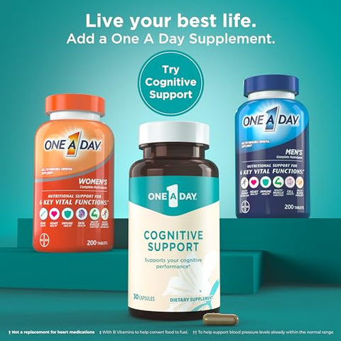 ONE A DAY - One A Day Suplemento Cognitivo – Suporte para Desempenho Cognitivo com Bacopa e Rhodiola – Homens e Mulheres – 60 cápsulas