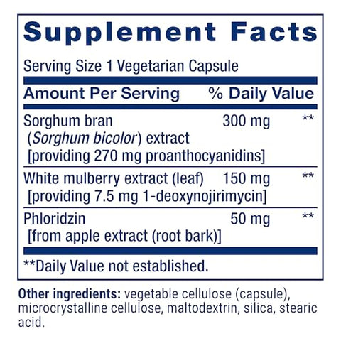 Tri Sugar Shield – Promova um Metabolismo Saudável da Glicose – Farelo de Sorgo, Amora Branca e Extrato de Maçã Phloridzin – Sem Glúten, Não-OGM, Vegetariano – 60 Cápsulas - Life Extension