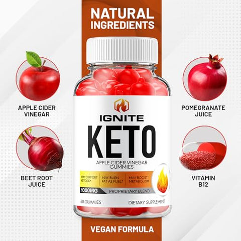 Indelo - (3 Pacotes) Gomas Ignite Keto ACV – Fórmula Avançada Ignite Keto Plus ACV Gummies Vinagre de Maçã – Suplemento Alimentar Ignite ACV (180 Gomas)