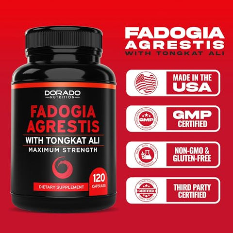 DORADO NUTRITION - Fadogia Agrestis e Tongkat Ali – Suplemento de Desempenho (120 Cápsulas) – [Força Máxima] – Força, Impulso, Desempenho Atlético