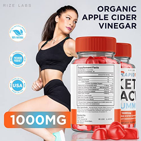 rize labs - (3 Pacotes) Gomas RapidFit Keto – Rapid Fit Keto ACV Gummies para Perda de Peso Avançada com Vinagre de Maçã – Suplemento de Gomas RapidFit Keto para Queima de Gordura Abdominal Extra Forte – Gomitas de Alta Potência