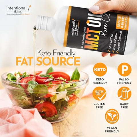 Óleo MCT C8 Puro Intentionally Bare Orgânico – Brain Octane C8 MCT para Keto Paleo