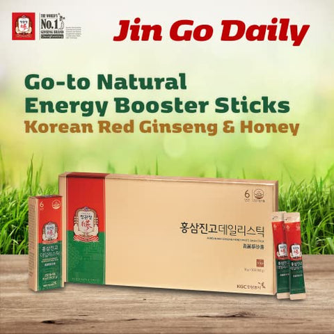 Ginseng Honey Sticks com Cogumelo Poria, Extrato de Rehmannia [CheongKwanJang – Hong Sam Jin Go Daily] Extrato Líquido de Ginseng Vermelho Coreano, Energético Natural para Homens – 100% Original
