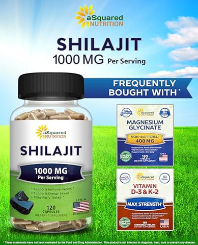 Shilajit 1000mg – 120 Cápsulas – Extrato Puro de Shilajit em Cápsulas e Pó – Humic Natural – 120 Cápsulas - aSquared Nutrition