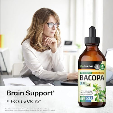 BIO KRAUTER - Bacopa Monnieri Orgânica – Tintura Líquida de Suporte à Saúde Cognitiva – Extrato Herbal Orgânico de Bacopa – Álcool