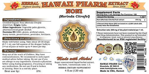 Noni (Morinda citrifolia) Extrato Líquido, Tintura, Suplemento Herbal, Hawaii Pharm, Fabricado nos EUA, 120 ml