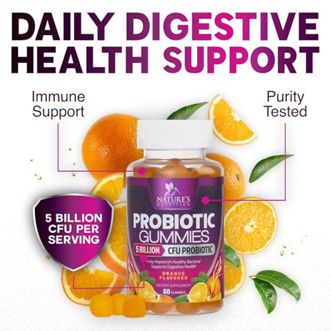 Nature's Nutrition - Gomas Probióticas para Saúde Digestiva, Probióticos Diários para Mulheres