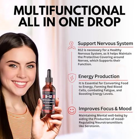 VITBOOST - Vegan Liquid B-12 Drops – 60 x 5000 mcg Extra Strength Sabor Framboesa Vitamina B12 Líquida Methylcobalamin Sublingual | Maximiza Absorção