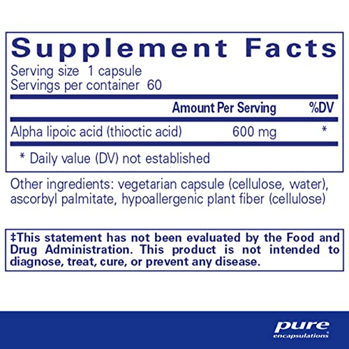 Alpha Lipoic Acid 600 mg – Suporte ao Fígado, Antioxidantes, Saúde Nervosa, Saúde Cardiovascular - Pure Encapsulations