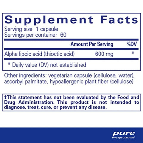 Alpha Lipoic Acid 600 mg – Suporte ao Fígado, Antioxidantes, Saúde Nervosa, Saúde Cardiovascular - Pure Encapsulations