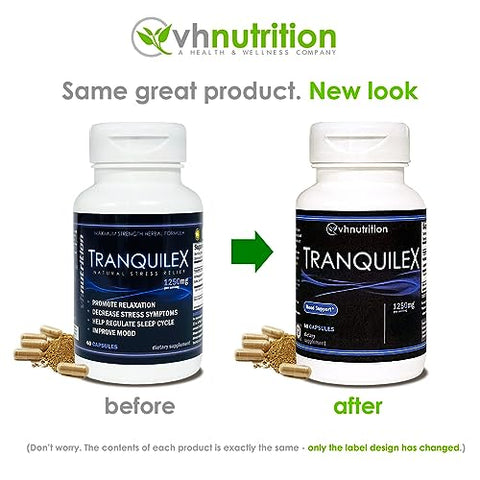 TRANQUILEX | Suplemento para Alívio do Estresse* | Ashwagandha, Flor de Maracujá, Kava Kava, Melissa, Raiz de Alcaçuz e Lavanda | Relaxamento Natural e Calma Mental | 60 cápsulas - VH Nutrition