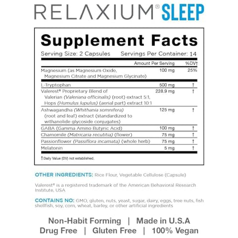 Sleep Aid – 14 Dias de Fornecimento – Não Viciante – Suplemento Alimentar para Melhorar o Sono – Livre de Medicamentos – Alívio do Estresse – com Magnésio, Melatonina, GABA, Camomila – Fabricado nos EUA (28g) - Relaxium