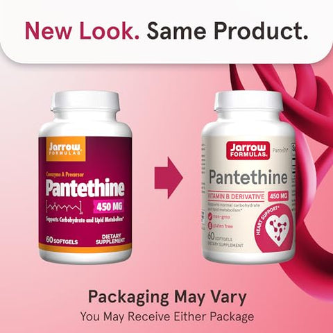 Pantethine 450 mg – Derivado de Vitamina B5 – 60 Porções (Softgels) – Suporte à Saúde Cardíaca, Carboidratos - Jarrow Formulas