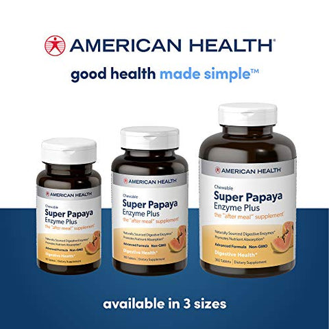 Super Papaya Enzyme Plus – Comprimidos Mastigáveis de Sabor Natural de Papaia – Promove a Digestão – 60 comprimidos - American Health