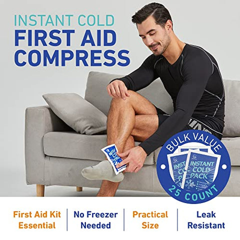 AllSett Health - 50 Pacotes de Gelo Instantâneo (6″ x 4.5″) – Pacotes Descartáveis de Gelo Instantâneo para Lesões | Compressa de Gelo Fria para Alívio da Dor, Inchaço, Primeiros Socorros, Dor de Dente, Atletas