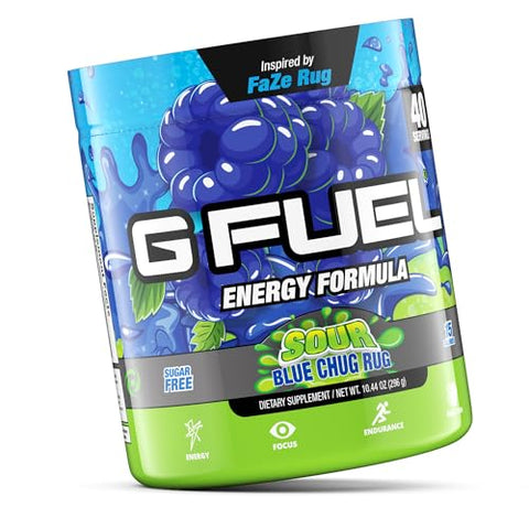 Faze Rug – Pó Energético, Sem Açúcar, com Cafeína Limpa, Suplemento para Foco, Mistura para Água, Sabor Framboesa Azul Azeda, com Aminoácidos para Foco, Vitaminas e Antioxidantes – 296 ml (40 g) - G Fuel