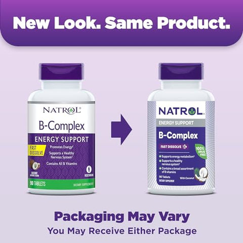 Fast Dissolve B-Complex: Suplemento Energético com Vitaminas do Complexo B, 90 Comprimidos, 30 Dias de Fornecimento - Natrol