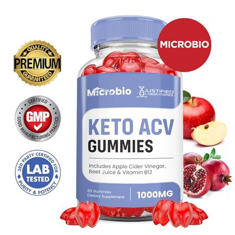 Justified Laboratories - (2 Pacotes) Gomas Microbio Keto ACV Fórmula Avançada 1000MG Micro Bio Keto Gomas Vinagre de Maçã Formulado com Romã e Beterraba em Pó B12 Vegano Não GMO 120 Gomas