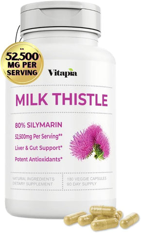 Vitapia - Extrato de Cardo Mariano Orgânico 70:1 52.500mg com 80% de Silimarina para Saúde do Fígado, Limpeza e Desintoxicação
