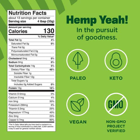 Hemp Yeah! Pó de Proteína de Fibra Máxima Orgânica, Sem Adição de Açúcar, 16oz; com 13g de Fibra, 13g de Proteína e 2.5g de Ômegas 3 - Manitoba Harvest
