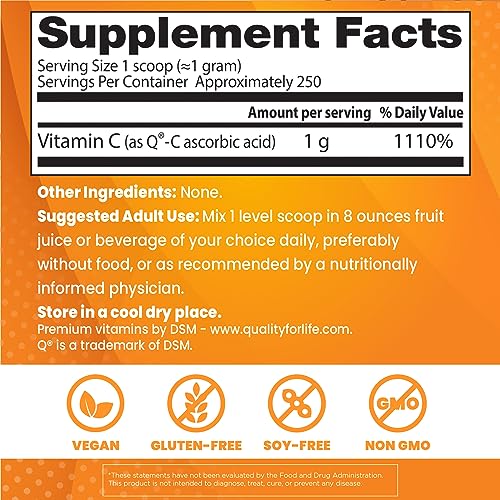Doctor's BEST - Vitamina C em Pó Doctor’s Best com Q-C, Sistema Imunológico Saudável, Cérebro, Olhos, Coração e Circulação, Articulações, Origem Escócia, 250g