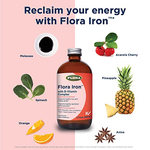 Iron com Complexo de Vitaminas B – Mantém Níveis Saudáveis de Ferro – Não Causa Constipação, Altamente Absorvível – Vitamina-B - Flora