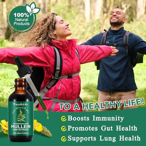 QJCWXIAOX - Gotas de Mullein para os Pulmões – Extrato de Folha de Mullein com Clorofila, Limpeza Pulmonar e Suporte Respiratório – 2 Frascos