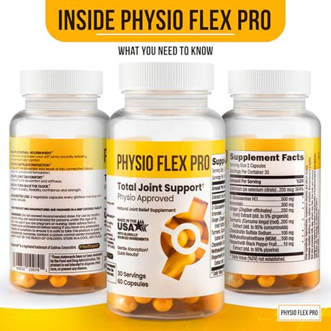 Physio Flex Pro - Suplemento Total Joint Support – Suporte Articular para Homens | Glucosamina, Condroitina, Selênio | Marca em Destaque