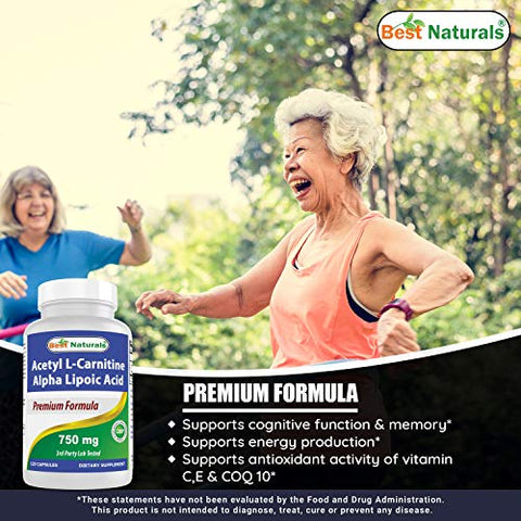 Best Naturals - Melhor Naturals Acetyl L-Carnitina e Ácido Alfa Lipóico 750 mg 120 Cápsulas (120 Unidades – Pacote com 3)